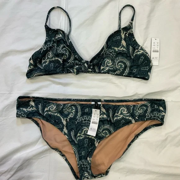 J. Crew Dark Green and Cream Paisley Bikini - Picture 1 of 4